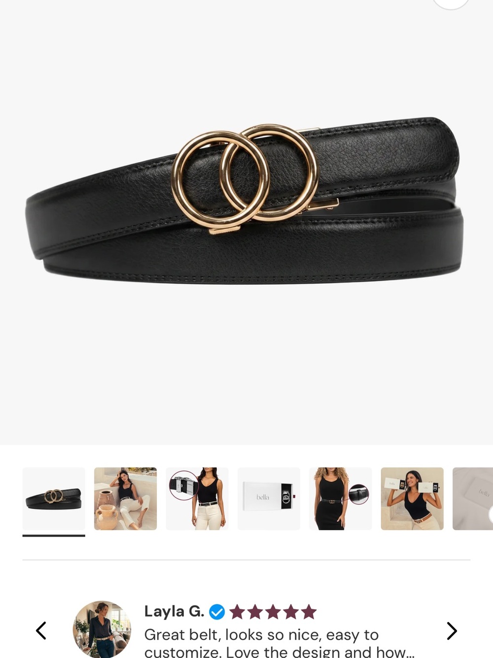 Bella Belt - No Hole Black Modern Belt